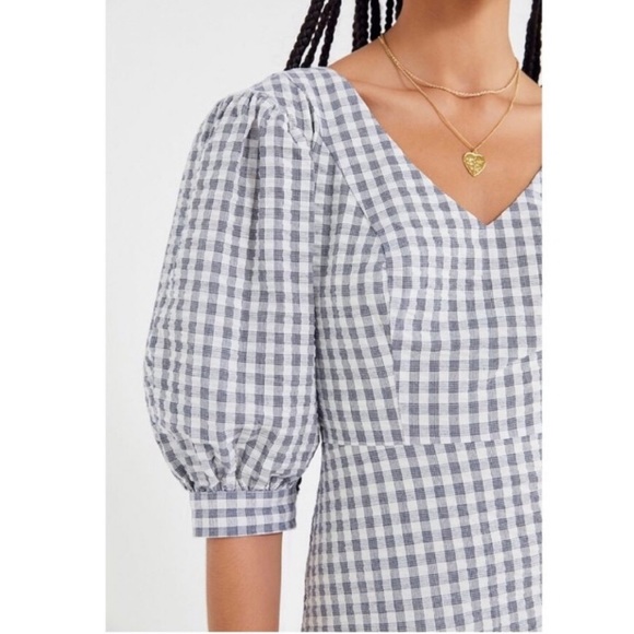 Urban Outfitters Lena Gingham Puff Sleeve Mini Dress in Blue - Picture 3 of 12